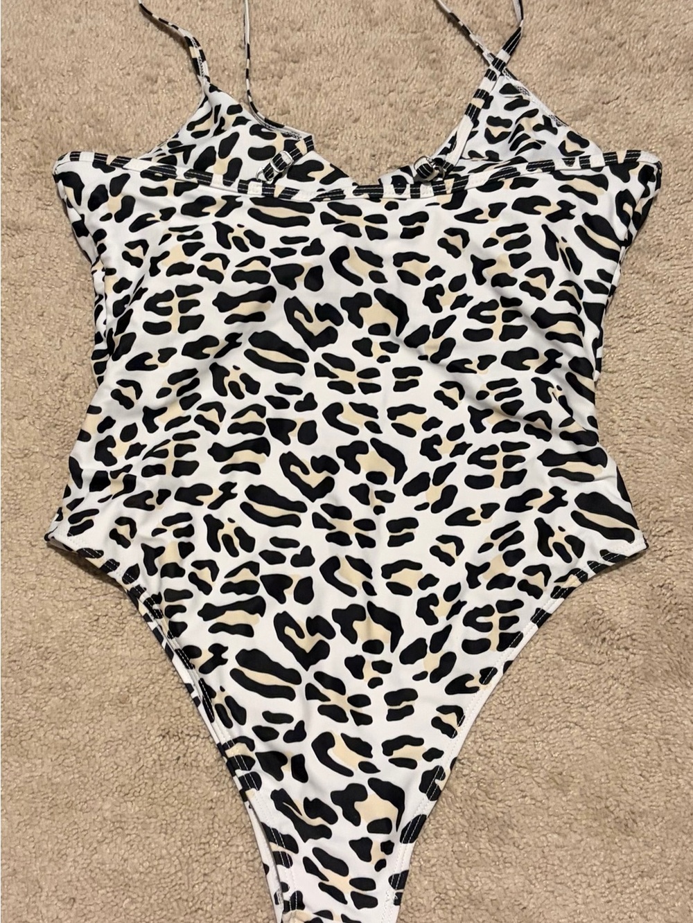 Leopard Print One-Piece Swimsuit - Black & Cream